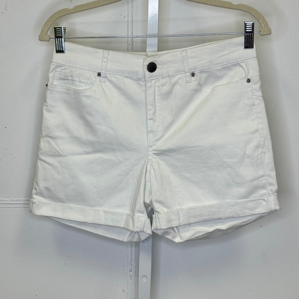 Juicy Couture White Denim Shorts Cuffed Stretch Mid Rise Women's Size‎ 8